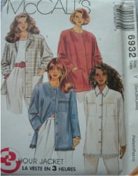 6932 3 HR BUTTON JACKET COLLAR / FRINGE OR NOT PATTERN XS-MED
